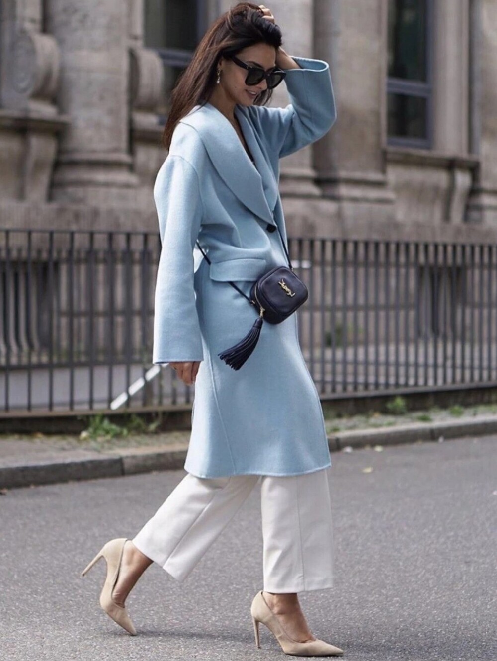 Zara Light Blue Wool Blend Oversized Coat